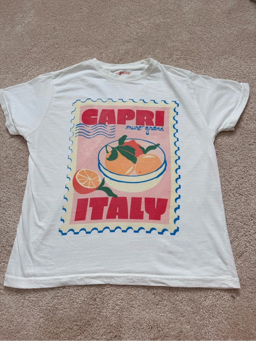 Capri Italy White Graphic Tee with Orange Print - Picture 1 of 3